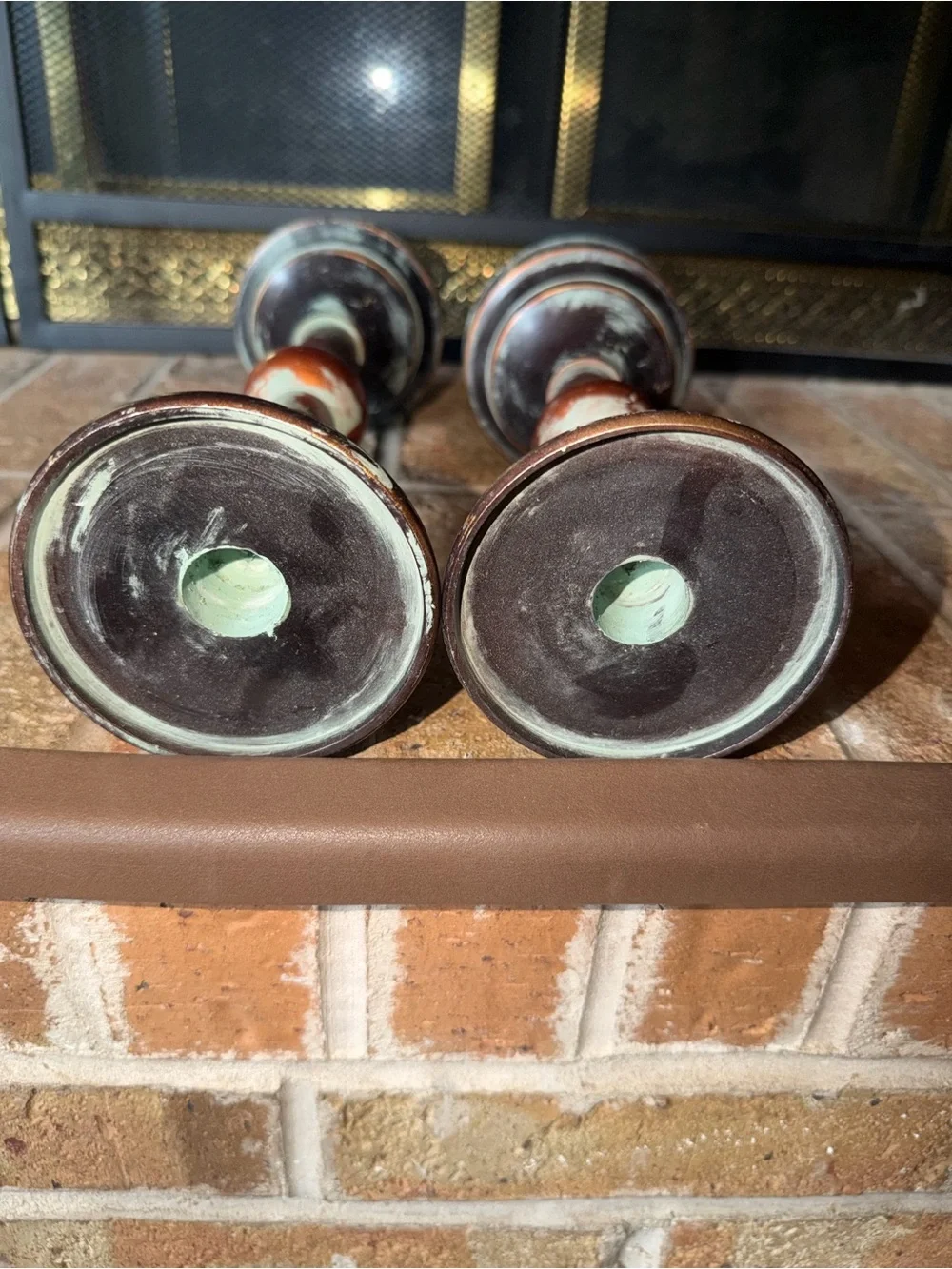 Rustic Distressed Brown & Turquoise Candle Holders - Home Accents